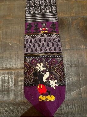 Vintage 90s Mickey Unlimited Silk Tie Made in Canada - Purple Black Paisley